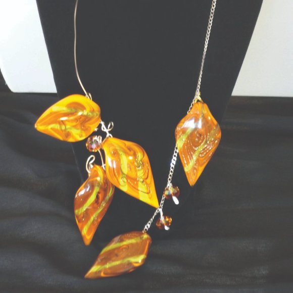 Tantric Daggers Wrap Necklace - Silver &Lampworked Glass (Amber tones) - Picture 3 of 3